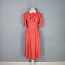 Load image into Gallery viewer, 40s CORAL SILKY RAYON TEA DRESS WITH BOW AND PETER PAN COLLAR - M