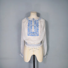 Load image into Gallery viewer, 60s SEMI SHEER ORIGINAL HUNGARIAN HAND EMBROIDERED FOLK BLOUSE - M