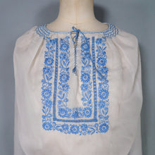 Load image into Gallery viewer, 60s SEMI SHEER ORIGINAL HUNGARIAN HAND EMBROIDERED FOLK BLOUSE - M