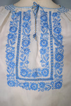 Load image into Gallery viewer, 60s SEMI SHEER ORIGINAL HUNGARIAN HAND EMBROIDERED FOLK BLOUSE - M