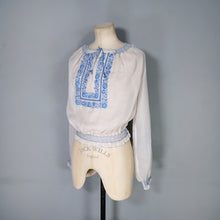 Load image into Gallery viewer, 60s SEMI SHEER ORIGINAL HUNGARIAN HAND EMBROIDERED FOLK BLOUSE - M