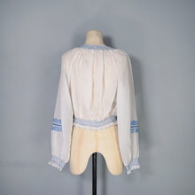 Load image into Gallery viewer, 60s SEMI SHEER ORIGINAL HUNGARIAN HAND EMBROIDERED FOLK BLOUSE - M