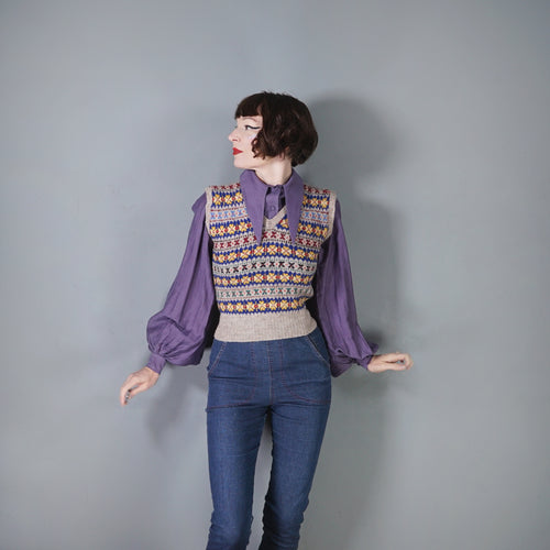 60s does 40s HANDKNITTED COLOURFUL FAIRISLE PATTERN TANK TOP - S