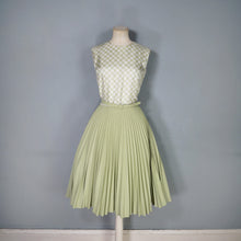 Load image into Gallery viewer, 70s PASTEL GREEN PLEATED SKATER DRESS WITH BELT - S