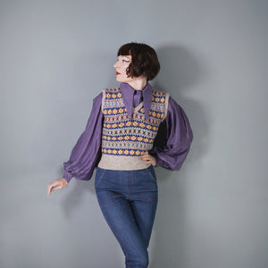60s does 40s HANDKNITTED COLOURFUL FAIRISLE PATTERN TANK TOP - S