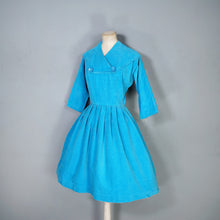 Load image into Gallery viewer, 50s 60s PEGGY PAGE TURQUOISE CORDUROY FULL SKIRTED DRESS - S