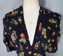 Load image into Gallery viewer, 70s JEFF BANKS BLACK FLORAL 40s INSPIRED SILKY TEA DRESS - S