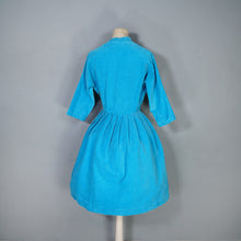 Load image into Gallery viewer, 50s 60s PEGGY PAGE TURQUOISE CORDUROY FULL SKIRTED DRESS - S