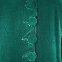 Load image into Gallery viewer, 60s 70s HANDMADE SILKY GREEN VELVET MAXI COAT WITH HOOD AND FAUX FUR - S