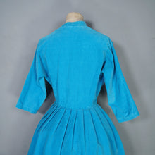 Load image into Gallery viewer, 50s 60s PEGGY PAGE TURQUOISE CORDUROY FULL SKIRTED DRESS - S