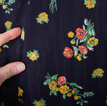 Load image into Gallery viewer, 70s JEFF BANKS BLACK FLORAL 40s INSPIRED SILKY TEA DRESS - S