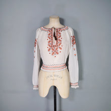 Load image into Gallery viewer, 40s HUNGARIAN GAUZE COTTON BLOUSE WITH FLORAL EMBROIDERY - XS-S