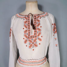 Load image into Gallery viewer, 40s HUNGARIAN GAUZE COTTON BLOUSE WITH FLORAL EMBROIDERY - XS-S