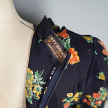 Load image into Gallery viewer, 70s JEFF BANKS BLACK FLORAL 40s INSPIRED SILKY TEA DRESS - S