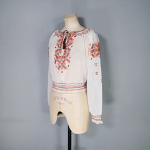 Load image into Gallery viewer, 40s HUNGARIAN GAUZE COTTON BLOUSE WITH FLORAL EMBROIDERY - XS-S