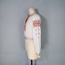 Load image into Gallery viewer, 40s HUNGARIAN GAUZE COTTON BLOUSE WITH FLORAL EMBROIDERY - XS-S