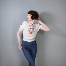 Load image into Gallery viewer, 50s HUNGARIAN HAND EMBROIDERED SILKY WHITE FOLK BLOUSE - S-M