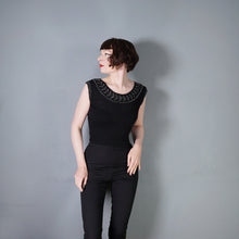 Load image into Gallery viewer, 50s FINE KNIT BLACK BEADED EVENING JUMPER TOP - XS-S