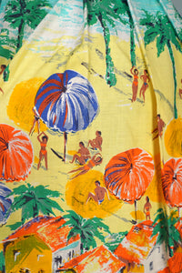 50s BEACH AND VILLAGE LANDSCAPE BORDER PRINT NOVELTY COTTON SKIRT - 24"