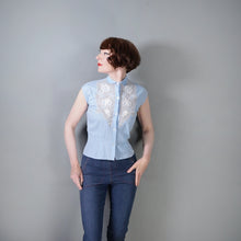 Load image into Gallery viewer, 50s PASTEL BLUE LACE AND MESH SLEEVELESS COTTON BLOUSE - S