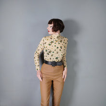Load image into Gallery viewer, 70s BEIGE ROLL NECK JERSEY TOP WITH MUSHROOM NOVELTY PRINT - S-M