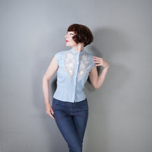 Load image into Gallery viewer, 50s PASTEL BLUE LACE AND MESH SLEEVELESS COTTON BLOUSE - S