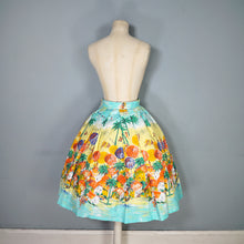 Load image into Gallery viewer, 50s BEACH AND VILLAGE LANDSCAPE BORDER PRINT NOVELTY COTTON SKIRT - 24&quot;