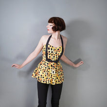 Load image into Gallery viewer, 50s YELLOW AND BLACK PRINT SKIRTED COTTON SWIM DRESS / SUMMER TOP - S
