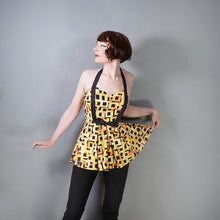 Load image into Gallery viewer, 50s YELLOW AND BLACK PRINT SKIRTED COTTON SWIM DRESS / SUMMER TOP - S