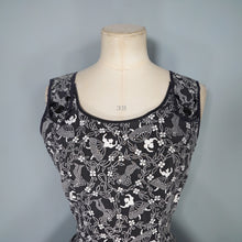 Load image into Gallery viewer, 50s BLACK AND WHITE DANCER NOVELTY PRINT FULL SKIRTED COTTON DRESS - S