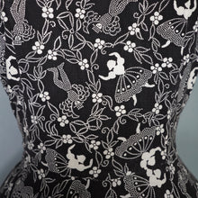 Load image into Gallery viewer, 50s BLACK AND WHITE DANCER NOVELTY PRINT FULL SKIRTED COTTON DRESS - S