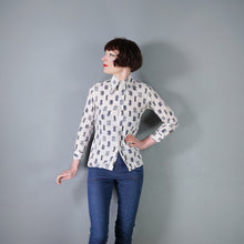 Load image into Gallery viewer, 70s SMOKING / LIGHTER PRINT NOVELTY BLUE WHITE SHIRT - XS