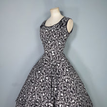 Load image into Gallery viewer, 50s BLACK AND WHITE DANCER NOVELTY PRINT FULL SKIRTED COTTON DRESS - S