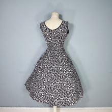 Load image into Gallery viewer, 50s BLACK AND WHITE DANCER NOVELTY PRINT FULL SKIRTED COTTON DRESS - S