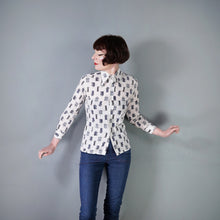 Load image into Gallery viewer, 70s SMOKING / LIGHTER PRINT NOVELTY BLUE WHITE SHIRT - XS