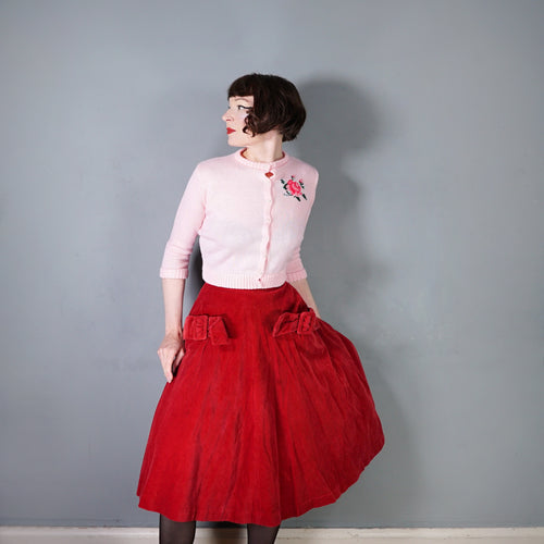 50s STYLE HANDKNIT BALLET PINK ROSE INTARSIAN CROPPED CARDIGAN - XS-S