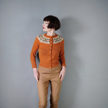 Load image into Gallery viewer, 70s HANDKNITTED RUST COLOURED WOOL FAIRISLE CARDIGAN - XS-S