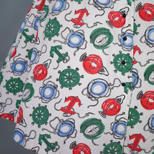 Load image into Gallery viewer, 50s WAFFLE COTTON NAUTICAL ANCHOR LANTERN AND COMPASS NOVELTY PRINT DRESS - S