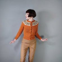 Load image into Gallery viewer, 70s HANDKNITTED RUST COLOURED WOOL FAIRISLE CARDIGAN - XS-S