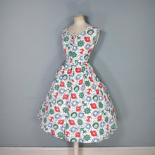 Load image into Gallery viewer, 50s WAFFLE COTTON NAUTICAL ANCHOR LANTERN AND COMPASS NOVELTY PRINT DRESS - S