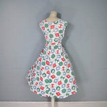 Load image into Gallery viewer, 50s WAFFLE COTTON NAUTICAL ANCHOR LANTERN AND COMPASS NOVELTY PRINT DRESS - S