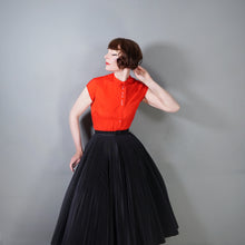 Load image into Gallery viewer, 50s 60s BRIGHT RED COTTON BLOUSE TOP WITH BOW - S