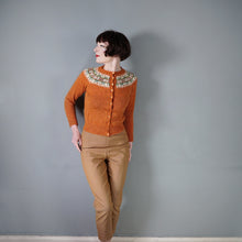 Load image into Gallery viewer, 70s HANDKNITTED RUST COLOURED WOOL FAIRISLE CARDIGAN - XS-S