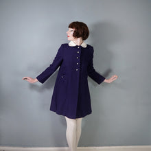 Load image into Gallery viewer, 60s NAVY BLUE WITH WHITE COLLAR MINI BABYDOLL SWING COAT S