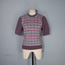 Load image into Gallery viewer, HANDKNITTED FAIRISLE SHORT SLEEVE MAUVE ACRYLIC JUMPER - M-L
