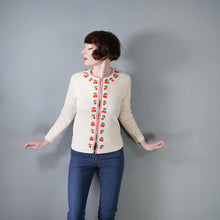 Load image into Gallery viewer, 60s SOFT WHITE WOOL WITH 3D CHERRY PATTERN CARDIGAN - M