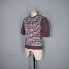 Load image into Gallery viewer, HANDKNITTED FAIRISLE SHORT SLEEVE MAUVE ACRYLIC JUMPER - M-L