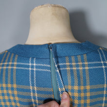 Load image into Gallery viewer, 60s ST MICHAELS BLUE AND BEIGE CHECK WOOL MINI SHIFT MOD DRESS - S
