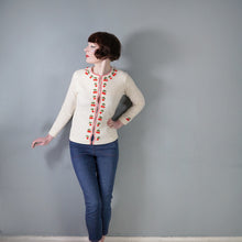 Load image into Gallery viewer, 60s SOFT WHITE WOOL WITH 3D CHERRY PATTERN CARDIGAN - M