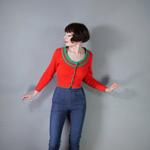Load image into Gallery viewer, 70s BRIGHT RED AND GREEN CROPPED AUSTRIAN FOLK CARDIGAN - S